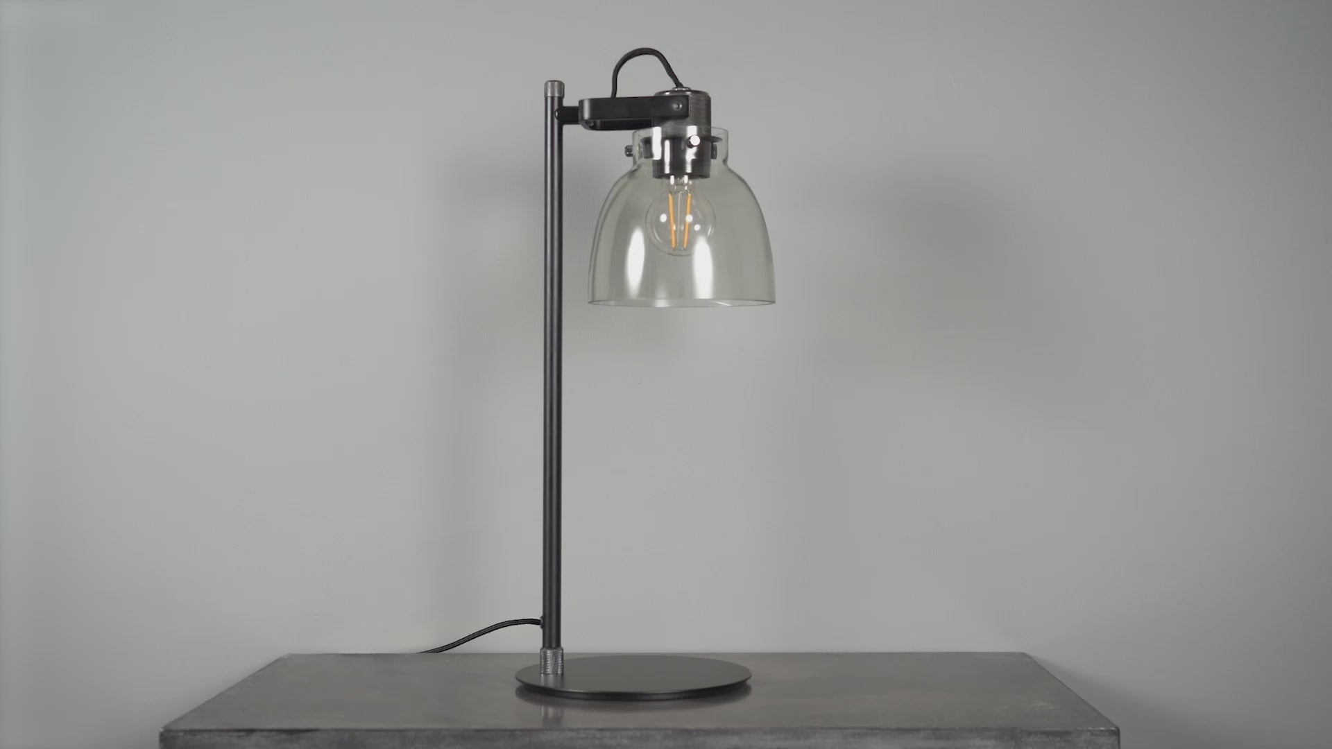 107012 1 Light Table Lamp Smokey Grey Tinted Glass & Black Chrome Plate