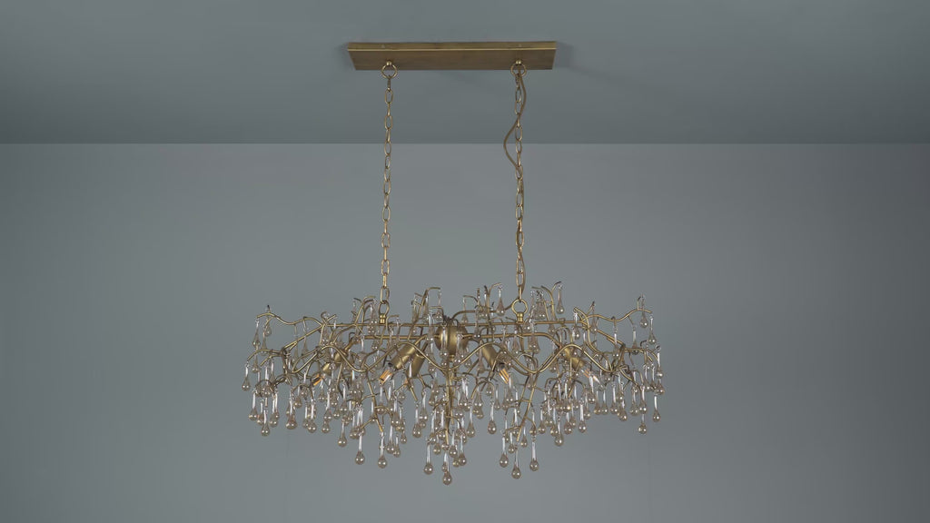 104242 Pendant 6 Light Aged Gold Paint And Champagne Lustre Glass