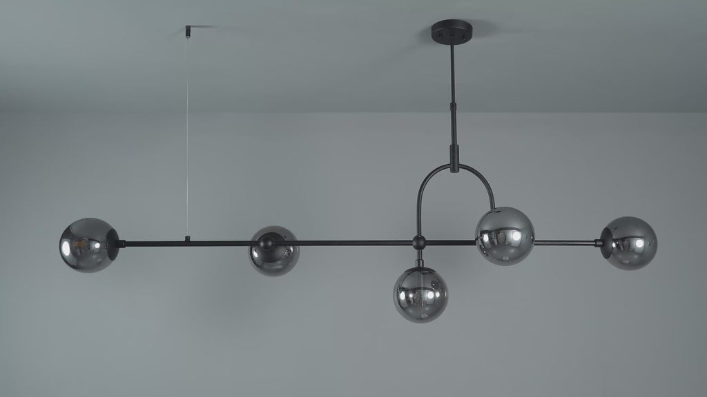 106665 Pendant 5 Light Matt Black And Smoked Mirror Glass