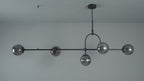 106665 Pendant 5 Light Matt Black And Smoked Mirror Glass