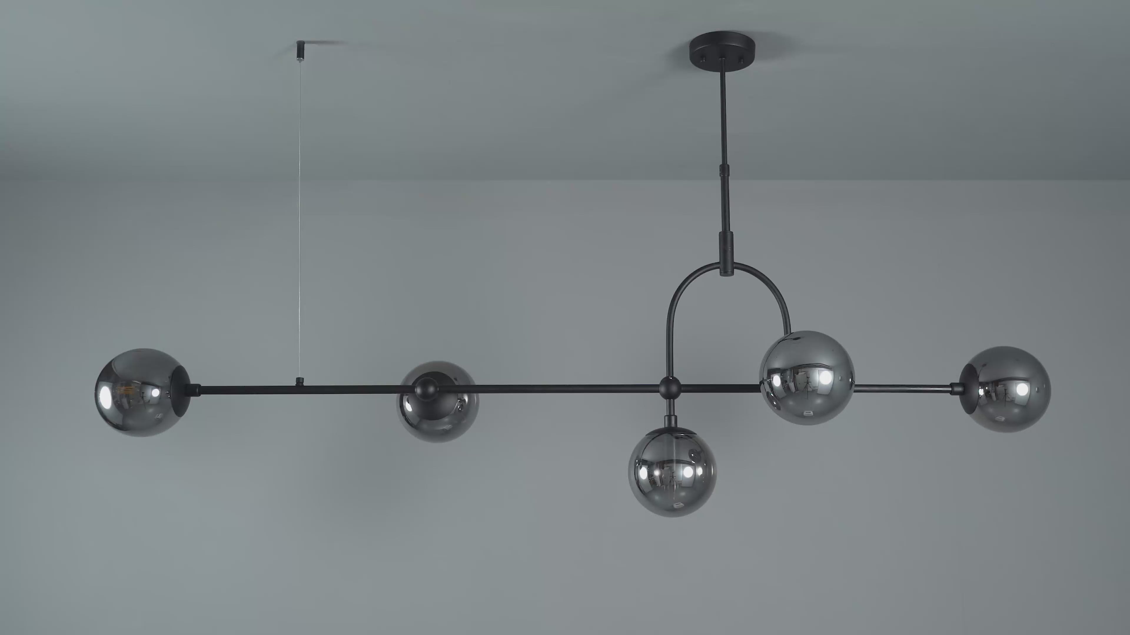 106665 Pendant 5 Light Matt Black And Smoked Mirror Glass