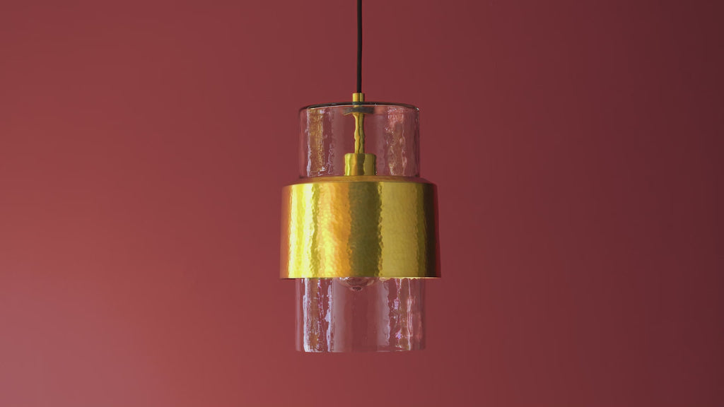 106718 Pendant 1 Light Hammered Brass Plate And Textured Clear Glass