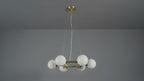 106390 Pendant 6 Light Satin Brass Plate And Gloss White Glass