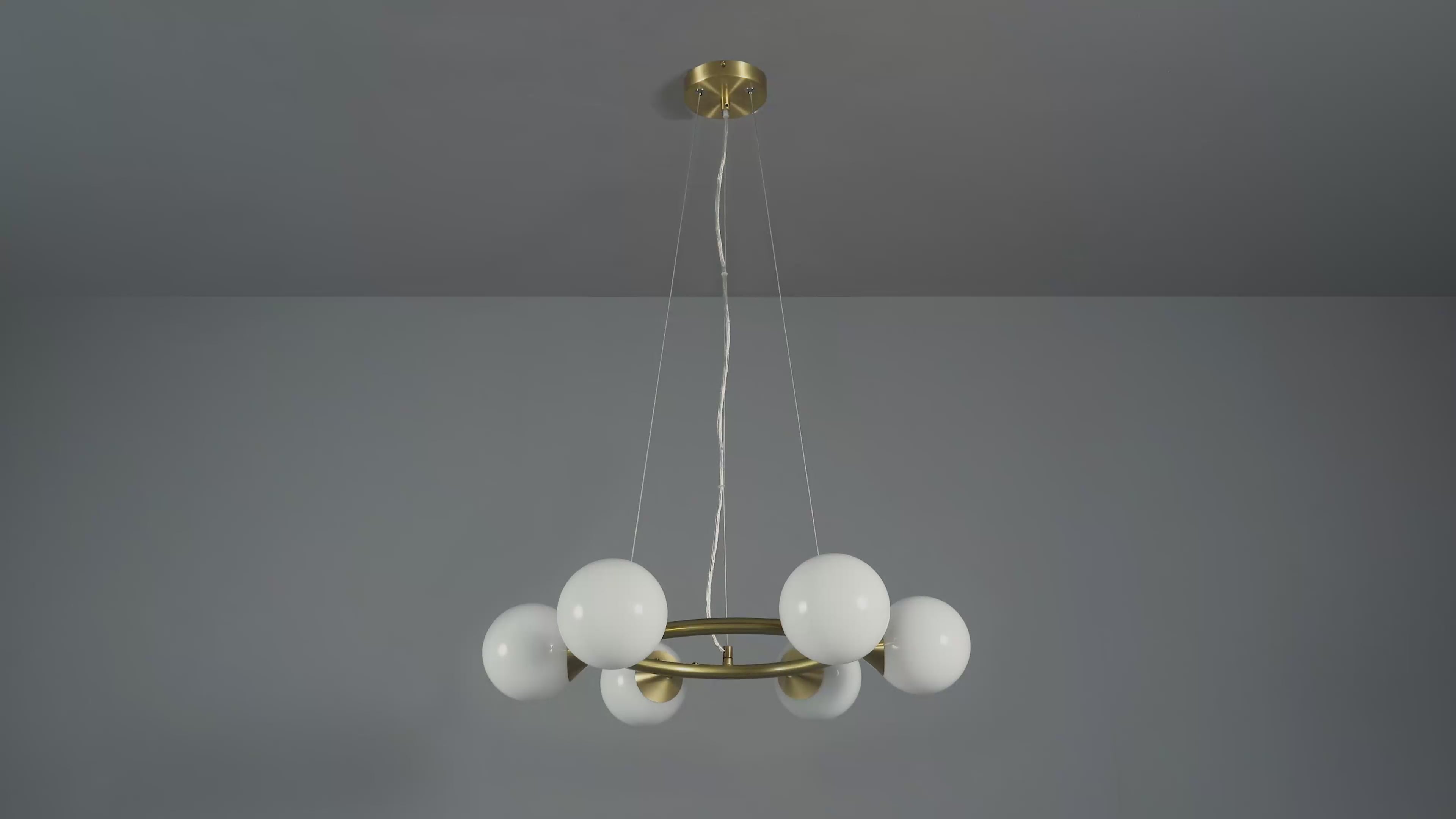 106390 Pendant 6 Light Satin Brass Plate And Gloss White Glass
