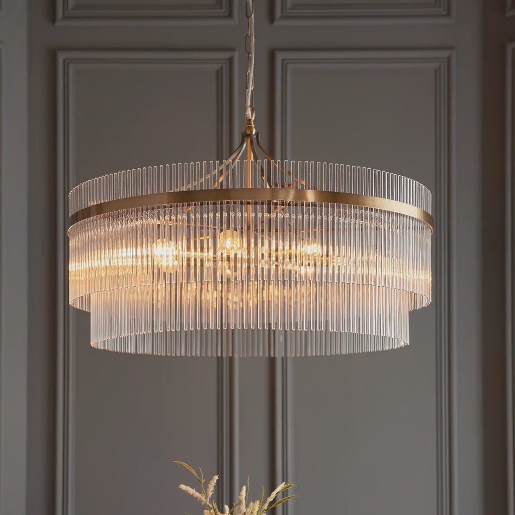 112574 Endon Marietta Grand 7 Light Pendant — Antique Brass & Clear Glass