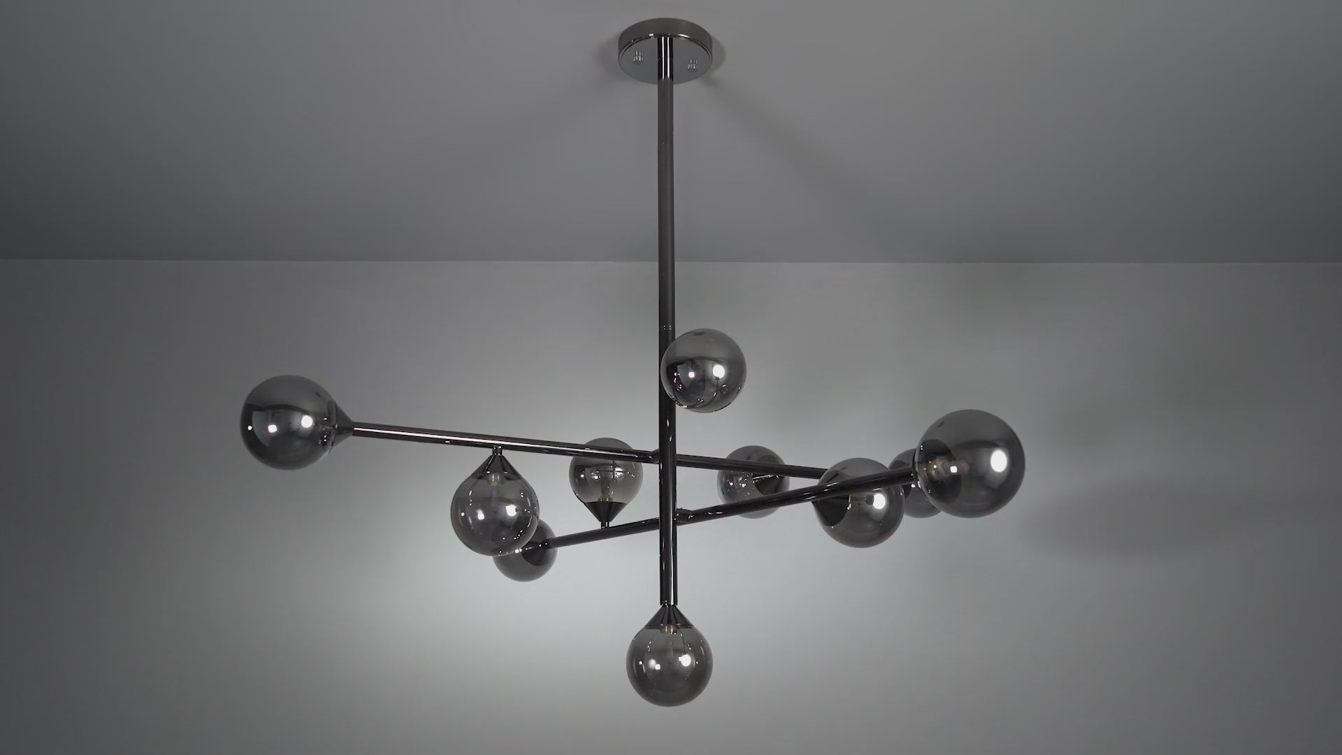 106755 10 Light Pendant Black Chrome Plate & Smoked Mirror Glass