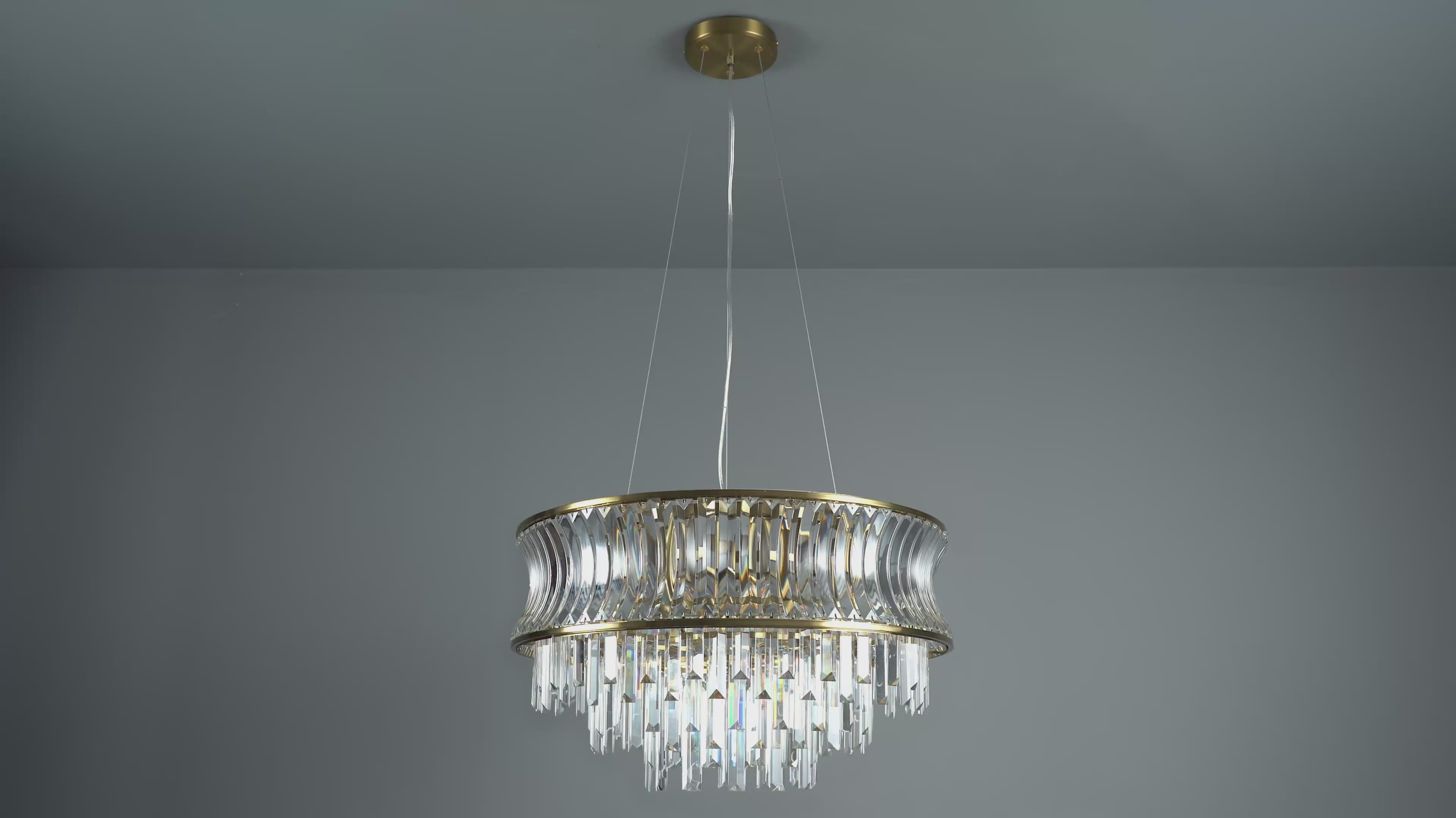 107785 Pendant 9 Light Warm Brass Plate With Crystal And Clear Glass