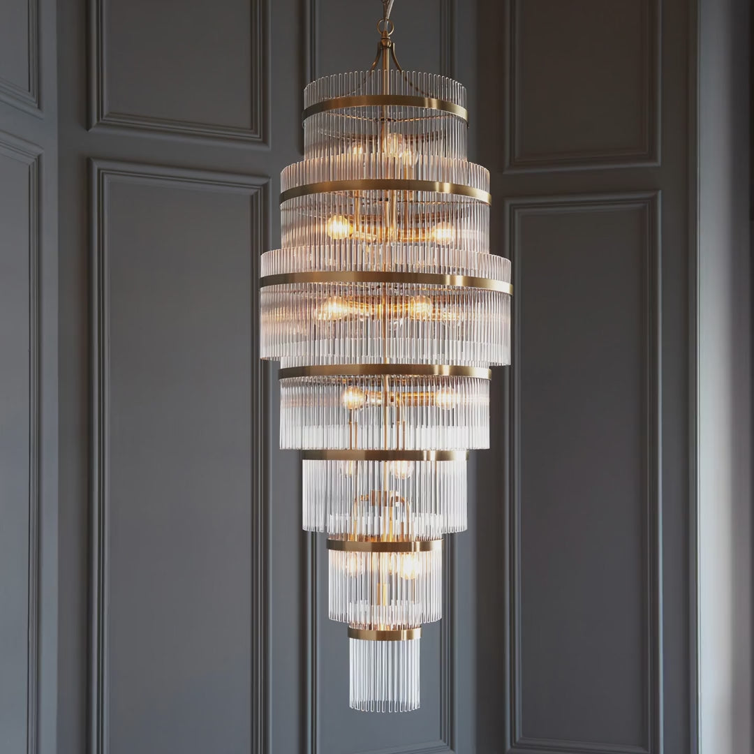 112793 Endon Marietta Grand 21 Light Tiered Pendant — Antique Brass & Clear Glass