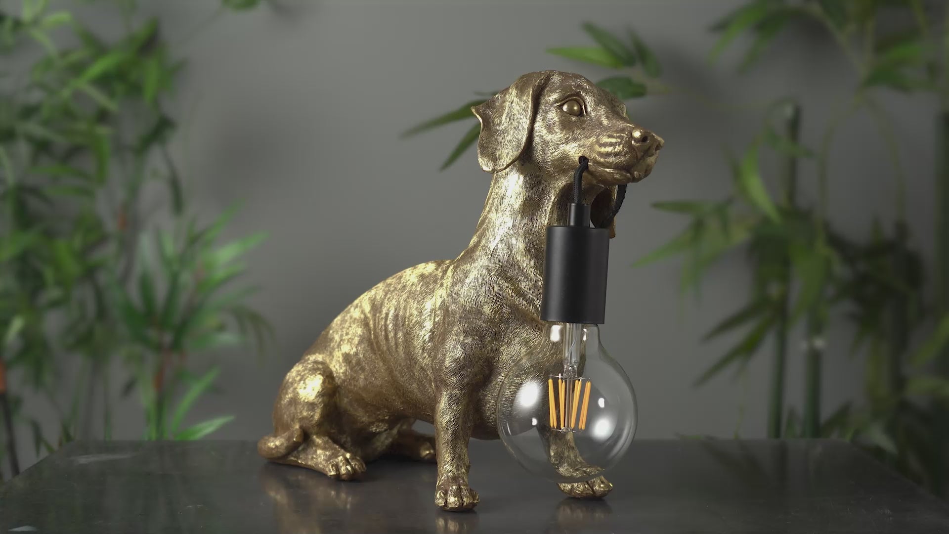 101187 Dog Table Lamp 1 Light Vintage Gold Paint And Matt Black