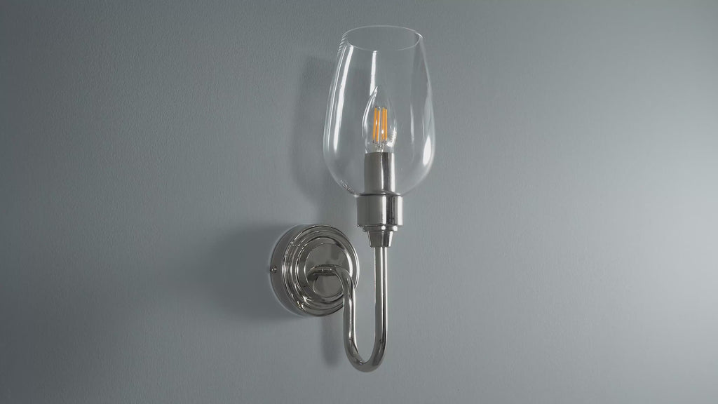 103316 Wall 1 Light Bright Nickel Plate And Clear Glass