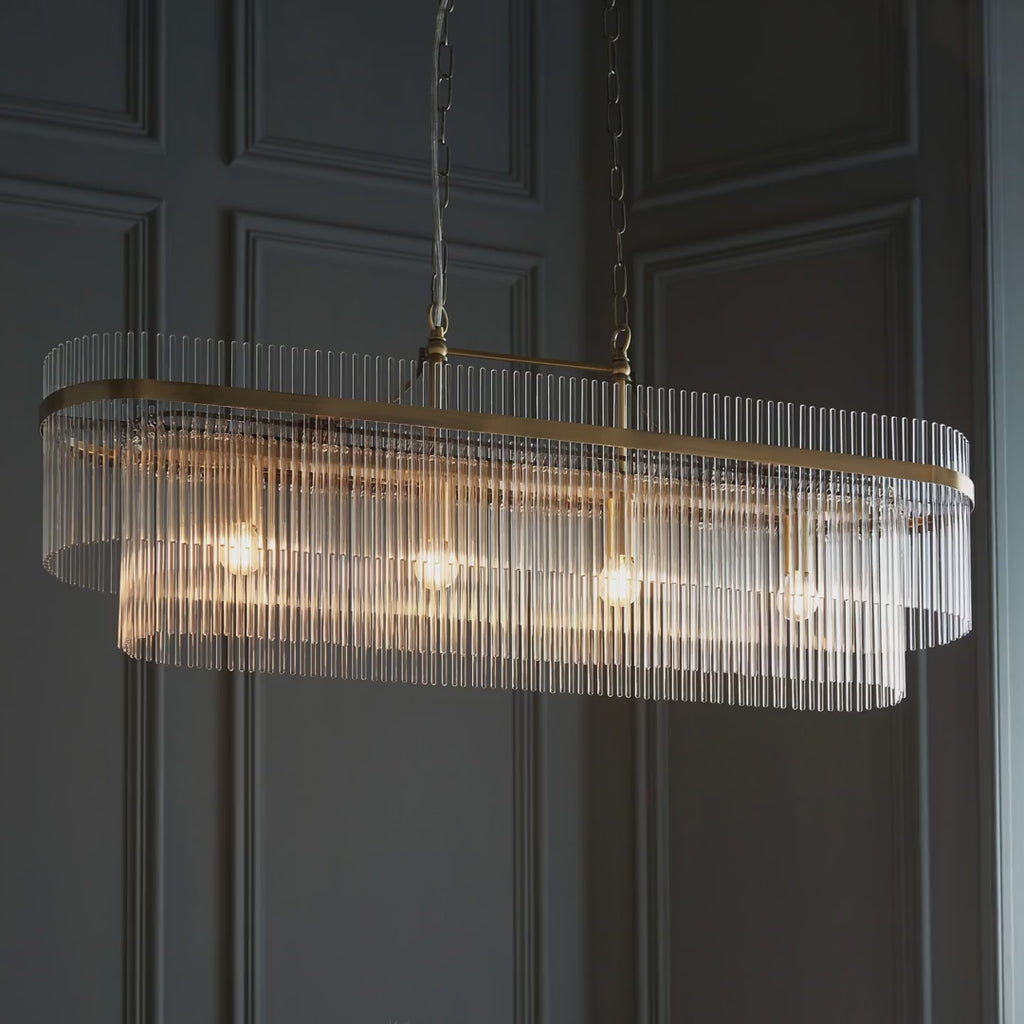 112573 Endon Marietta 4 Light Linear Pendant — Antique Brass & Clear Glass