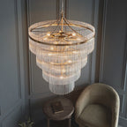 112576 Endon Marietta 16 Light Tiered Pendant — Antique Brass & Clear Glass