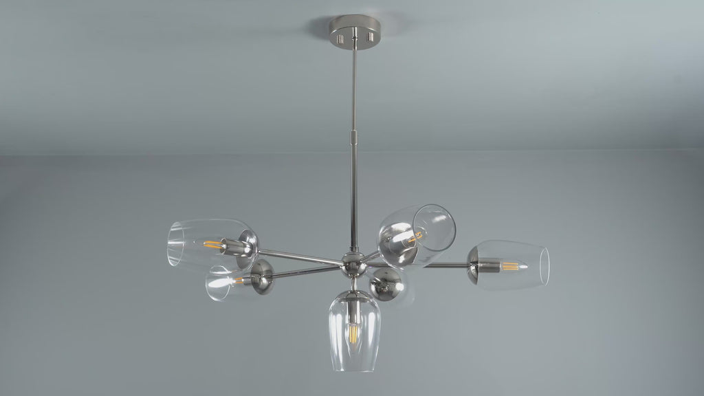 104095 Pendant 6 Light Bright Nickel Plate And Clear Glass