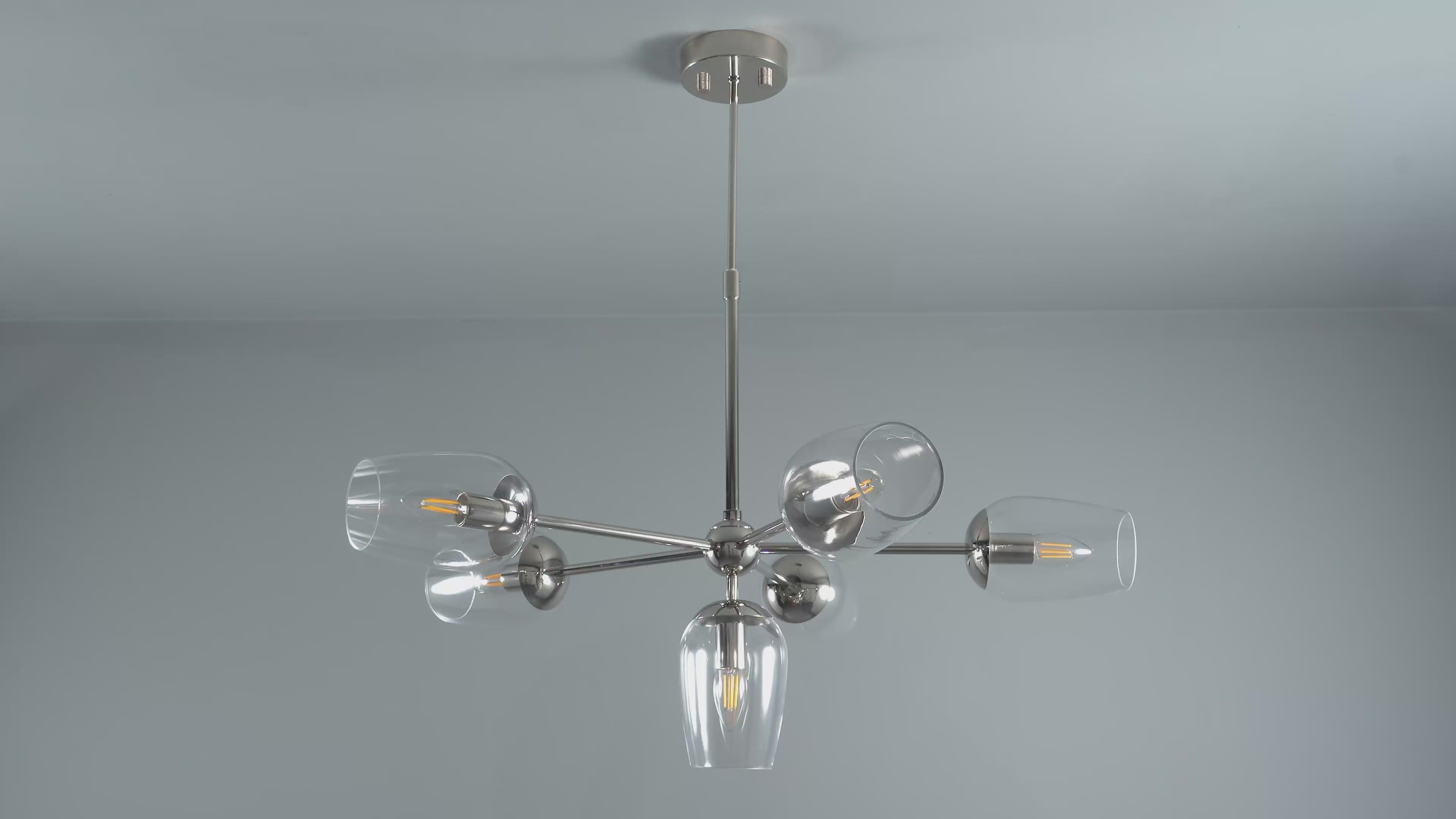 104095 Pendant 6 Light Bright Nickel Plate And Clear Glass