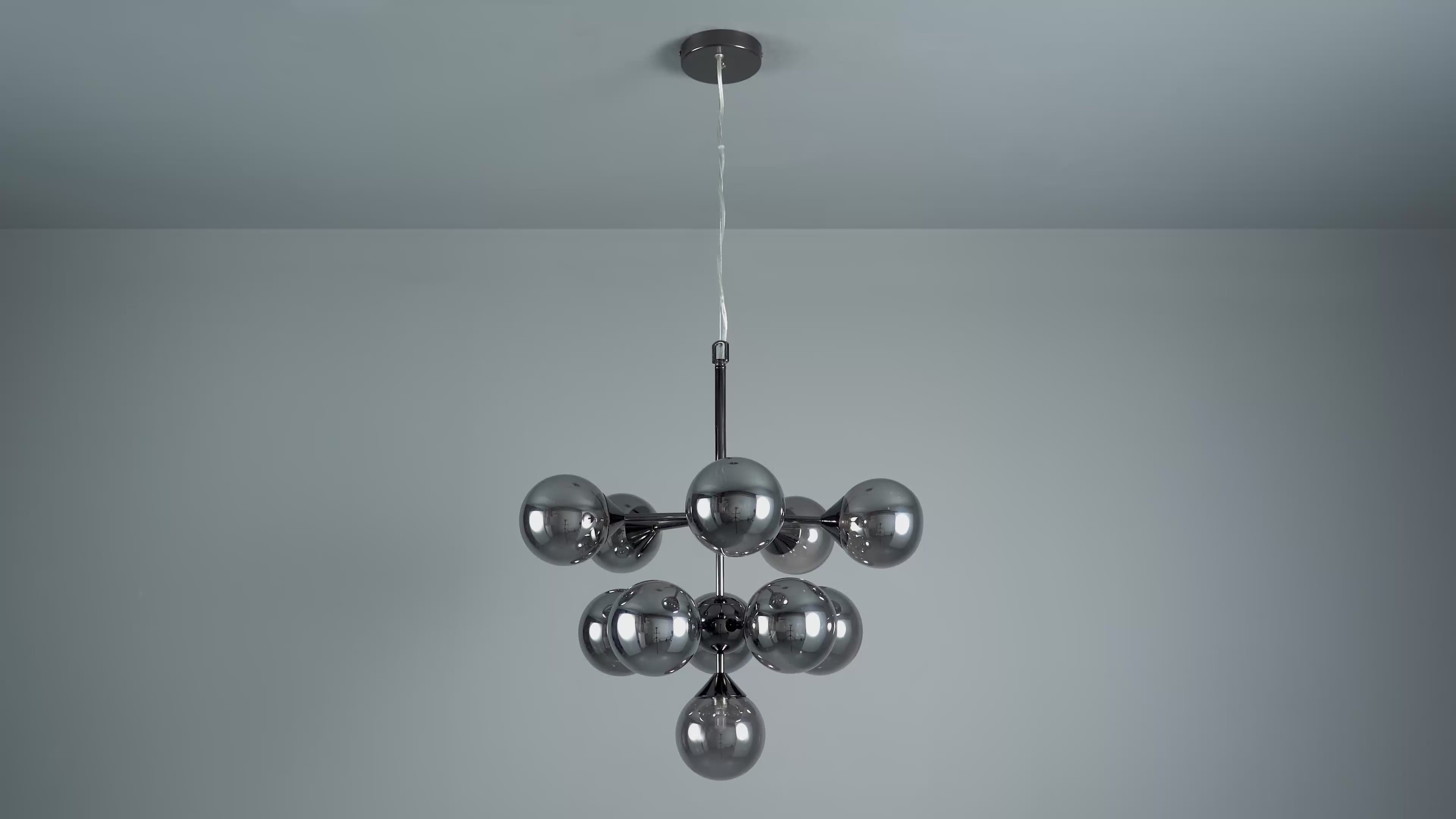 101147 Oscar 11 Light Pendant Black Chrome Plate And Smoked Mirror Glass