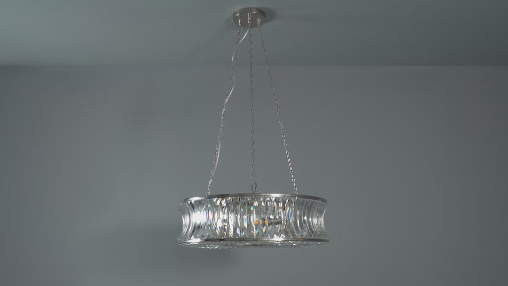 104528 Pendant 6 Light Bright Nickel Plate With Crystal And Clear Glass