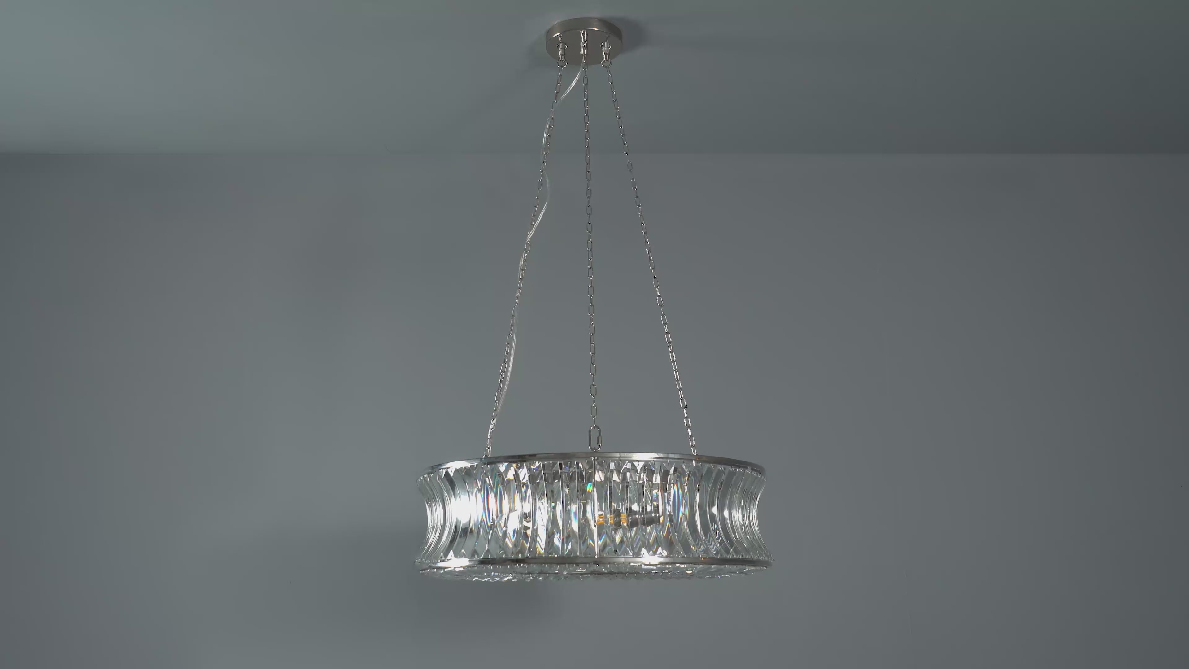 104528 Pendant 6 Light Bright Nickel Plate With Crystal And Clear Glass
