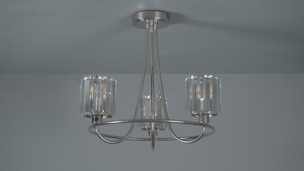 104107 Berenice 3 Light Semi Flush Bright Nickel Plate And Clear Glass
