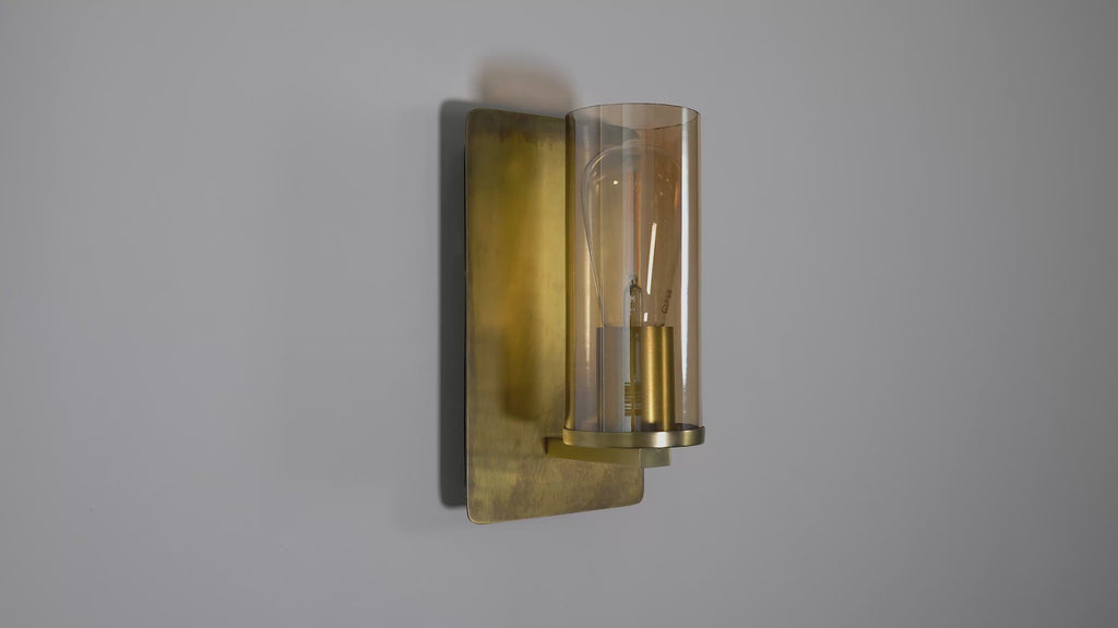 90598 1 Light Wall Light Brass Patina & Champagne Lustre Glass