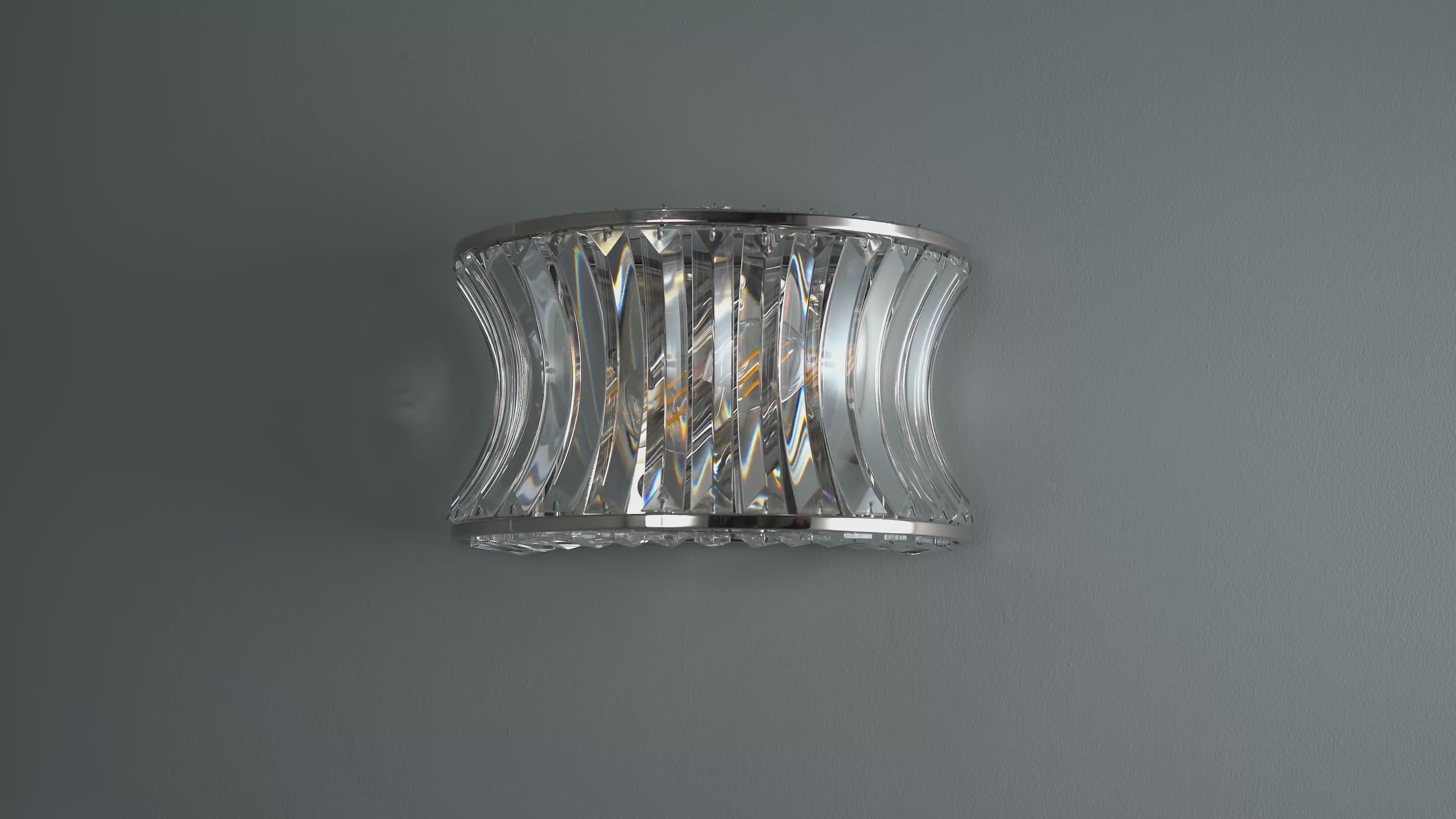 104529 Wall 2 Light Bright Nickel Plate With Crystal And Clear Glass