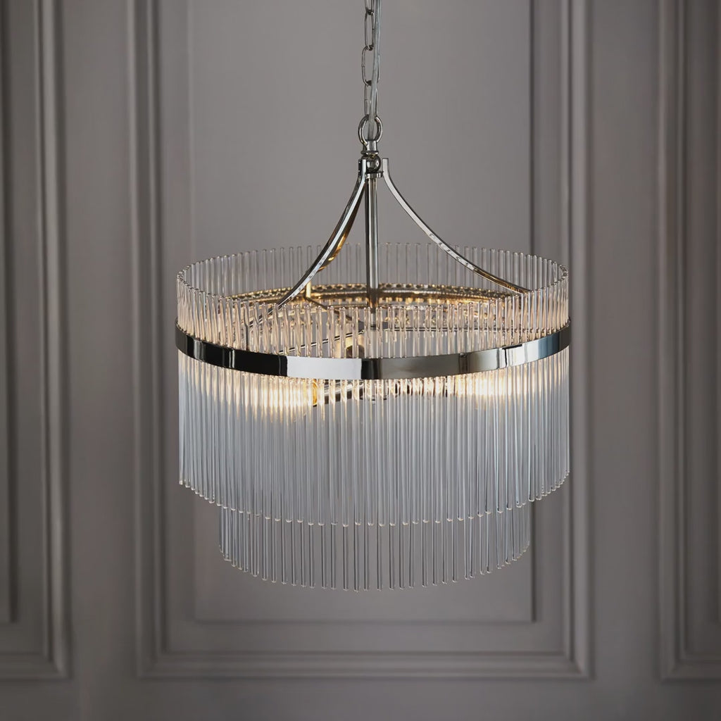 104113 Endon Marietta 3 Light Pendant — Bright Nickel & Clear Glass