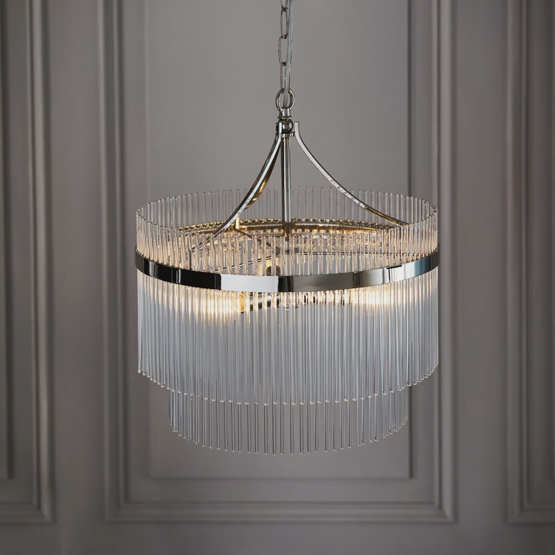104113 Endon Marietta 3 Light Pendant — Bright Nickel & Clear Glass