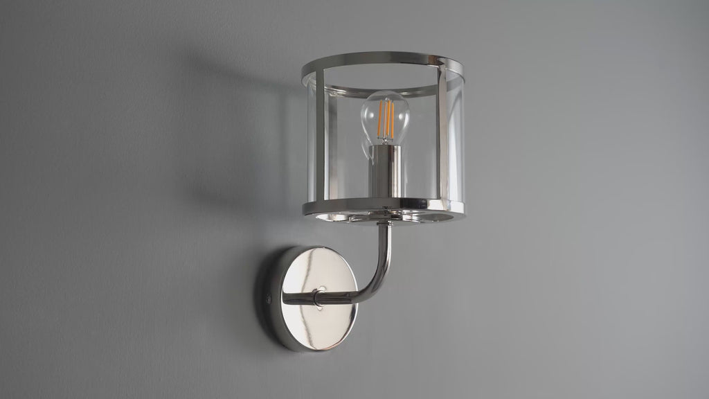 106003 Hopton 1 Light Wall Bright Nickel Plate And Clear Glass