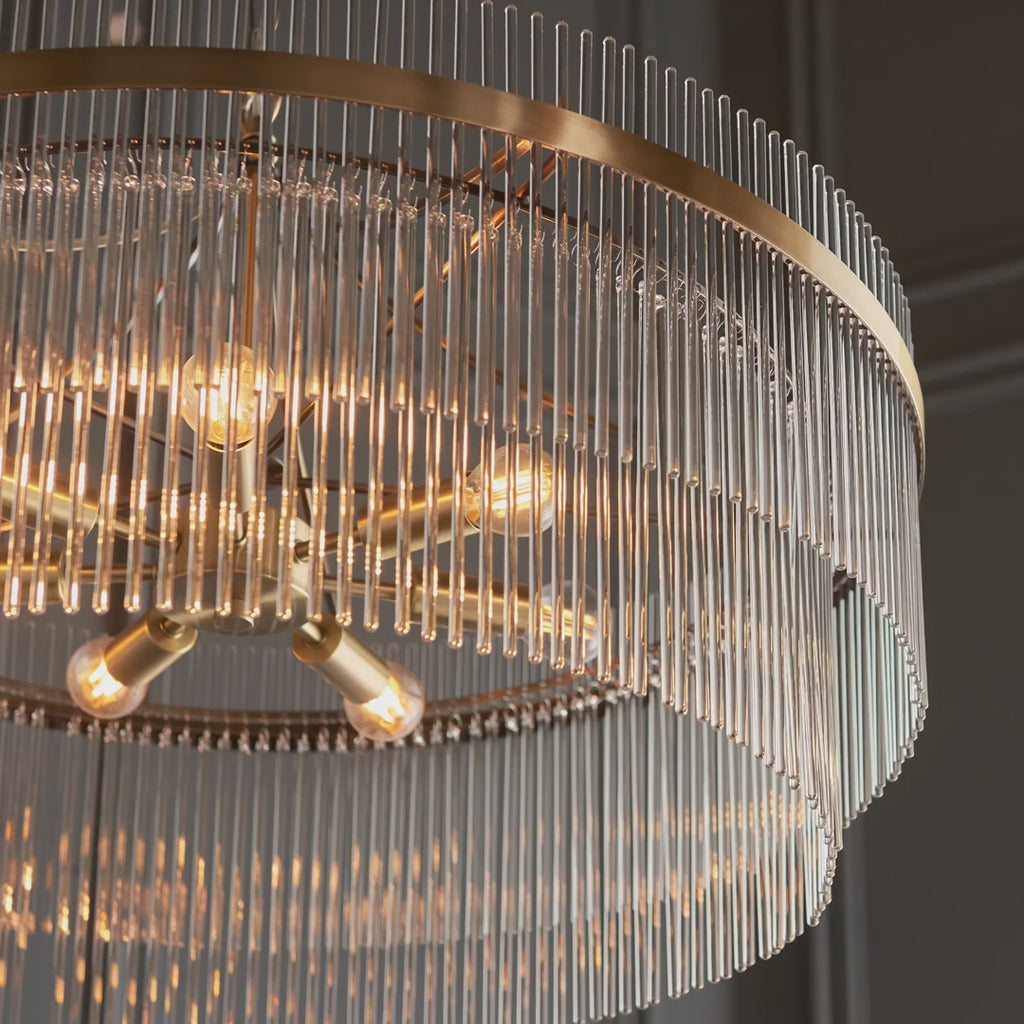 112574 Endon Marietta Grand 7 Light Pendant — Antique Brass & Clear Glass