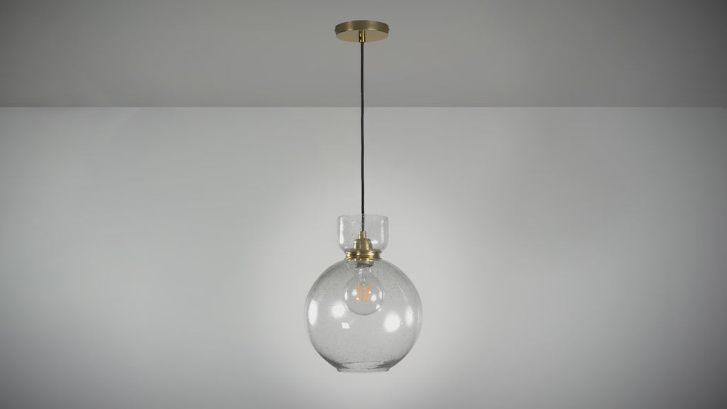 107948 1 Light Pendant Brass Plate & Clear Bubble Glass