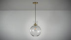 107948 1 Light Pendant Brass Plate & Clear Bubble Glass