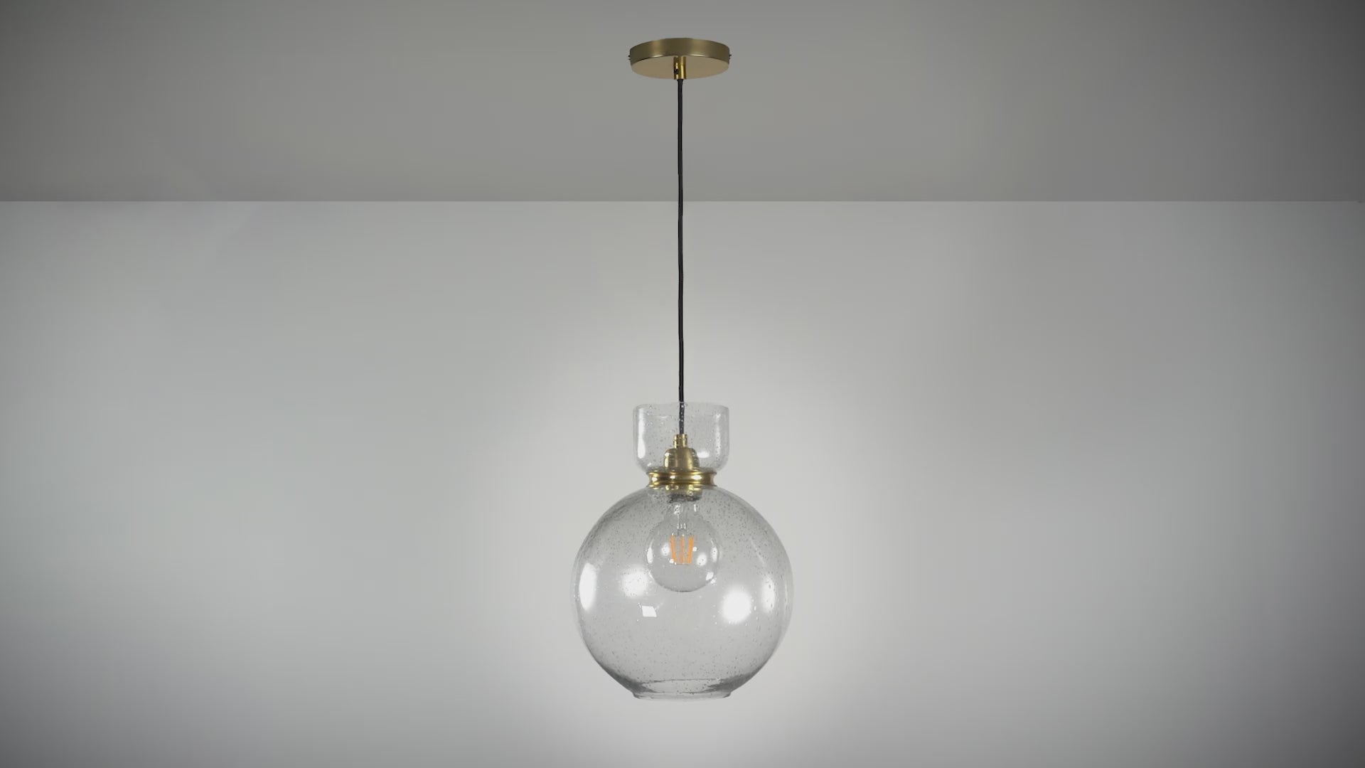 107948 1 Light Pendant Brass Plate & Clear Bubble Glass