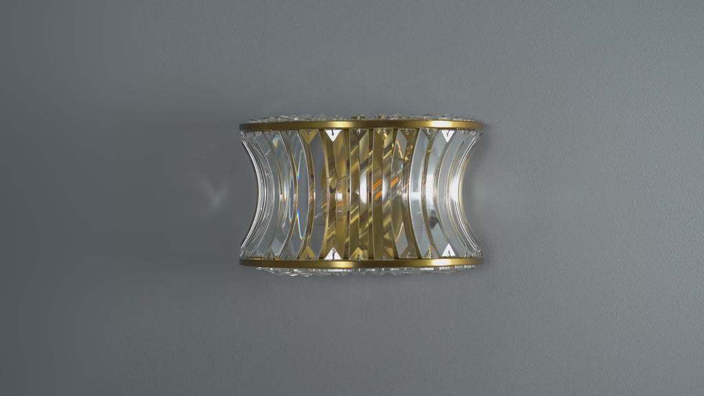 106812 Wall 2 Light Warm Brass Plate With Crystal And Clear Glass