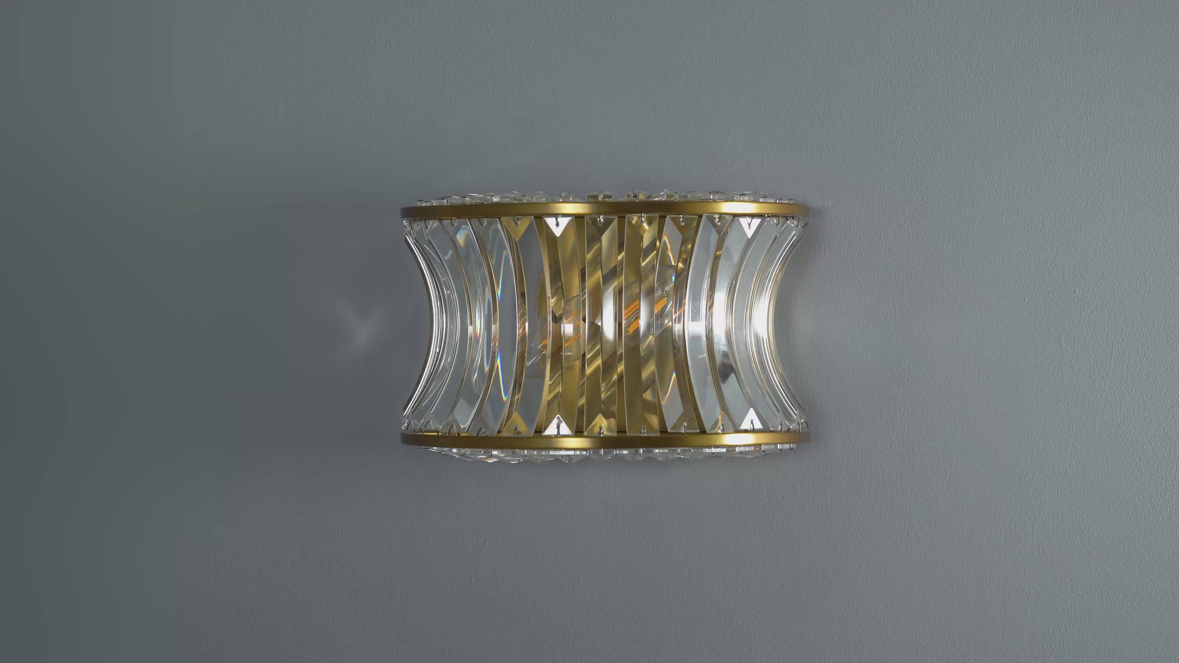 106812 Wall 2 Light Warm Brass Plate With Crystal And Clear Glass