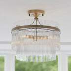 112575 Endon Marietta 3 Light Semi Flush Ceiling Light — Antique Brass & Clear Glass