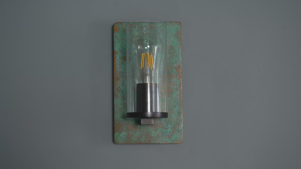106721 Wall 1 Light Verdigris Bronze Plate And Clear Glass
