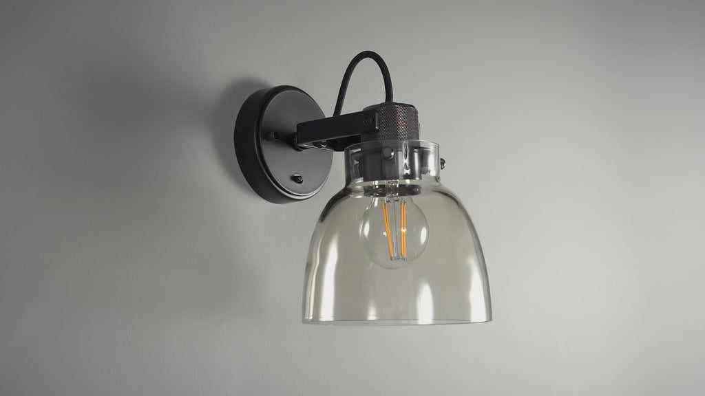 107011 1 Light Wall Light Smokey Grey Tinted Glass & Black Chrome Plate