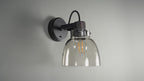 107011 1 Light Wall Light Smokey Grey Tinted Glass & Black Chrome Plate