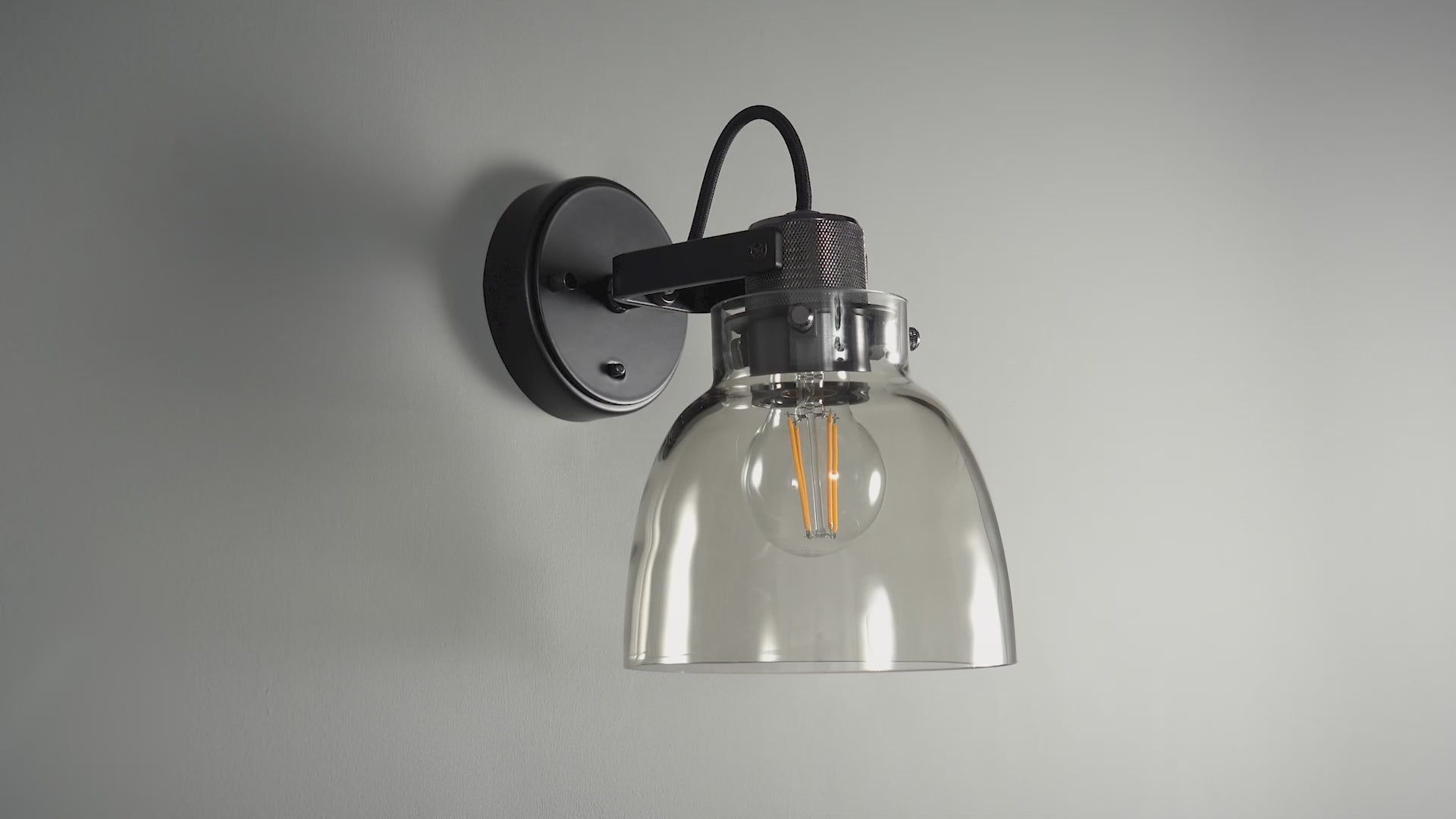 107011 1 Light Wall Light Smokey Grey Tinted Glass & Black Chrome Plate