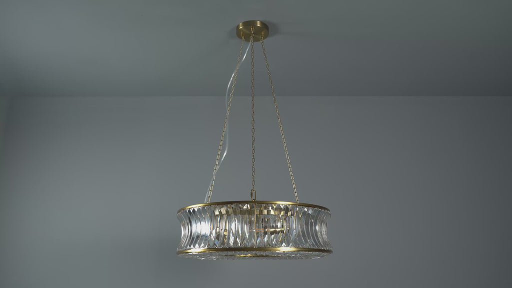 106811 Pendant 6 Light Warm Brass Plate With Crystal And Clear Glass