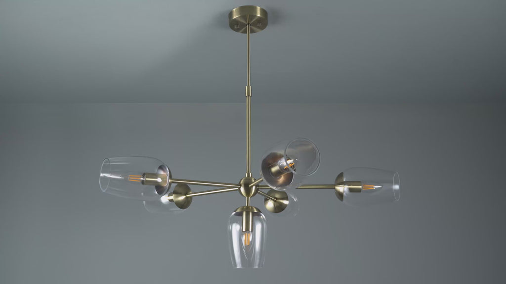 104094 Pendant 6 Light Antique Brass Plate And Clear Glass