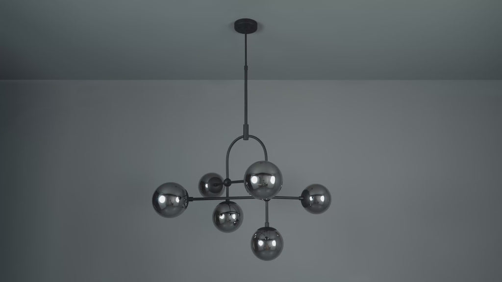 106661 Semi Flush Ceiling 6 Light Matt Black And Smoked Mirror Glass