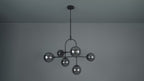 106661 Semi Flush Ceiling 6 Light Matt Black And Smoked Mirror Glass