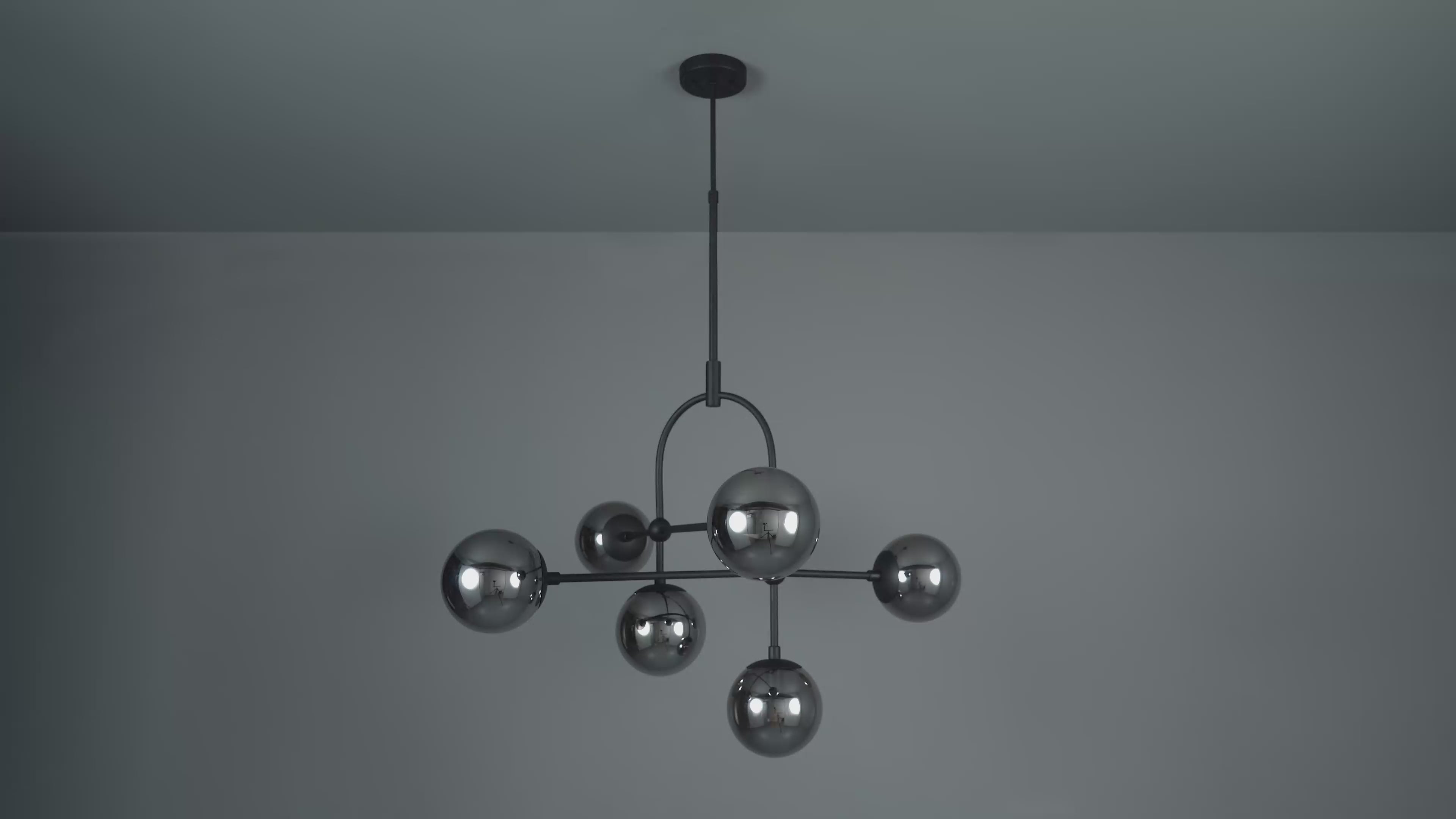 106661 Semi Flush Ceiling 6 Light Matt Black And Smoked Mirror Glass