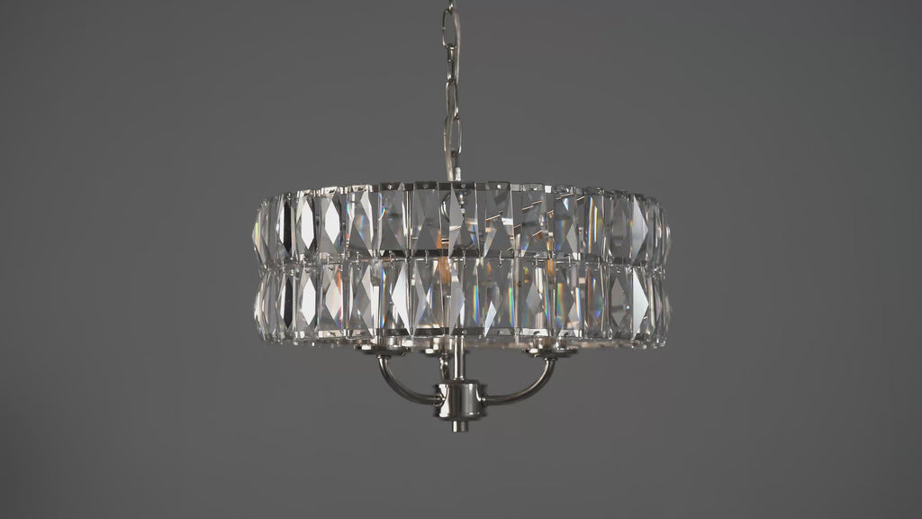 104466 Clifton 3 Light Pendant Bright Nickel Plate And Clear Crystal Glass