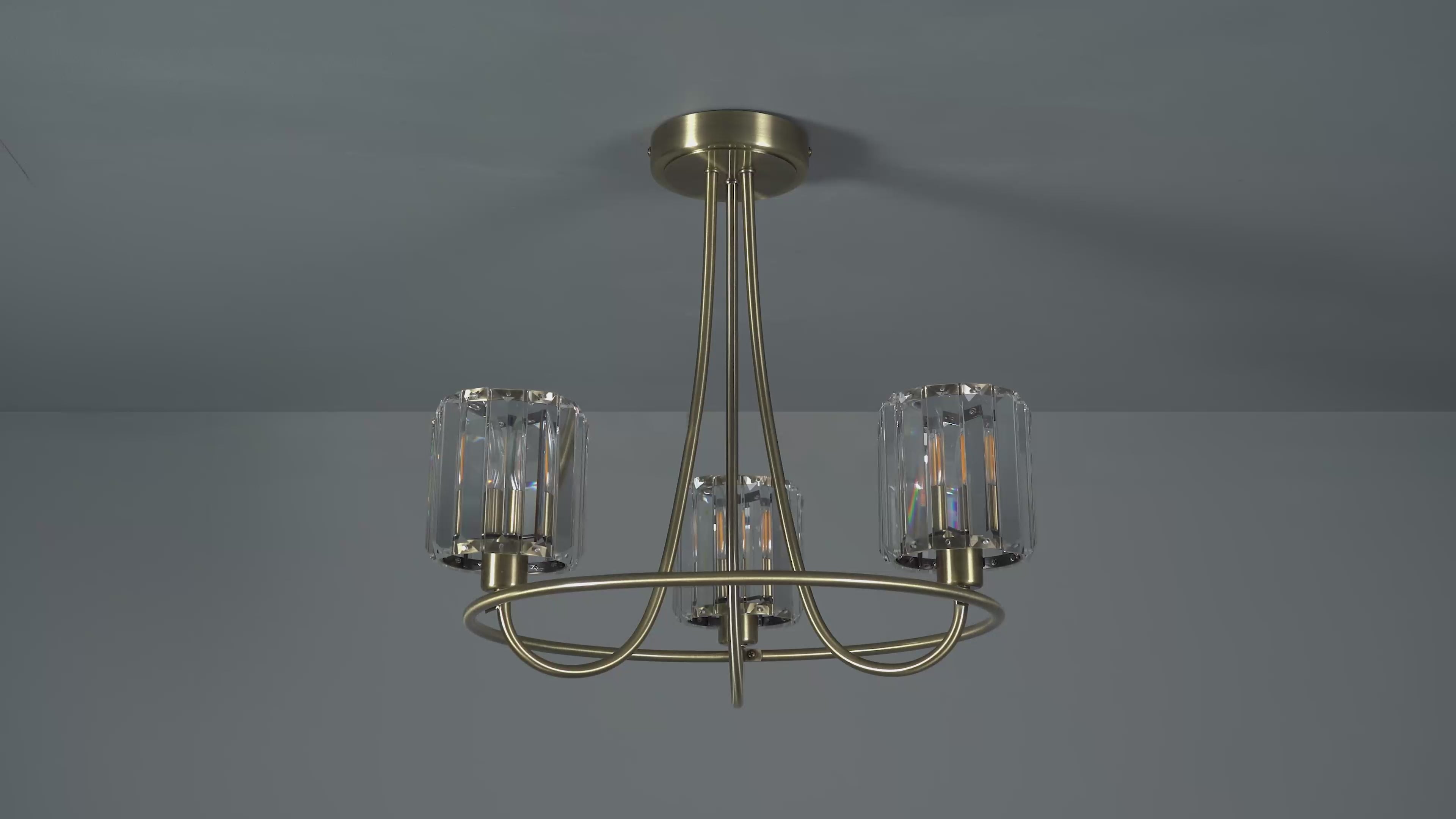 107801 Berenice 3 Light Semi Flush Antique Brass Plate And Clear Glass