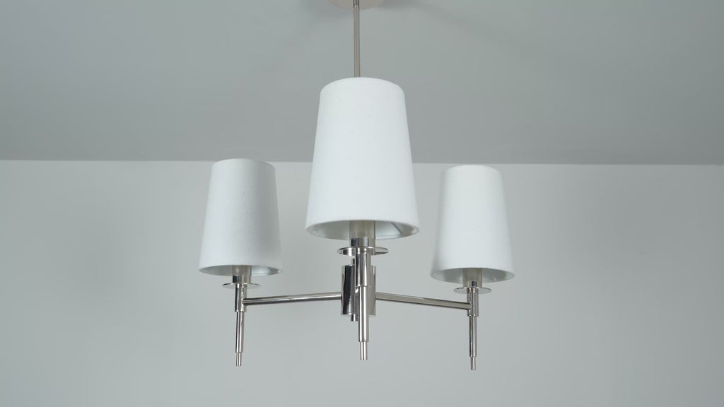99455 3 Light Pendant Bright Nickel Plate & Vintage White Fabric