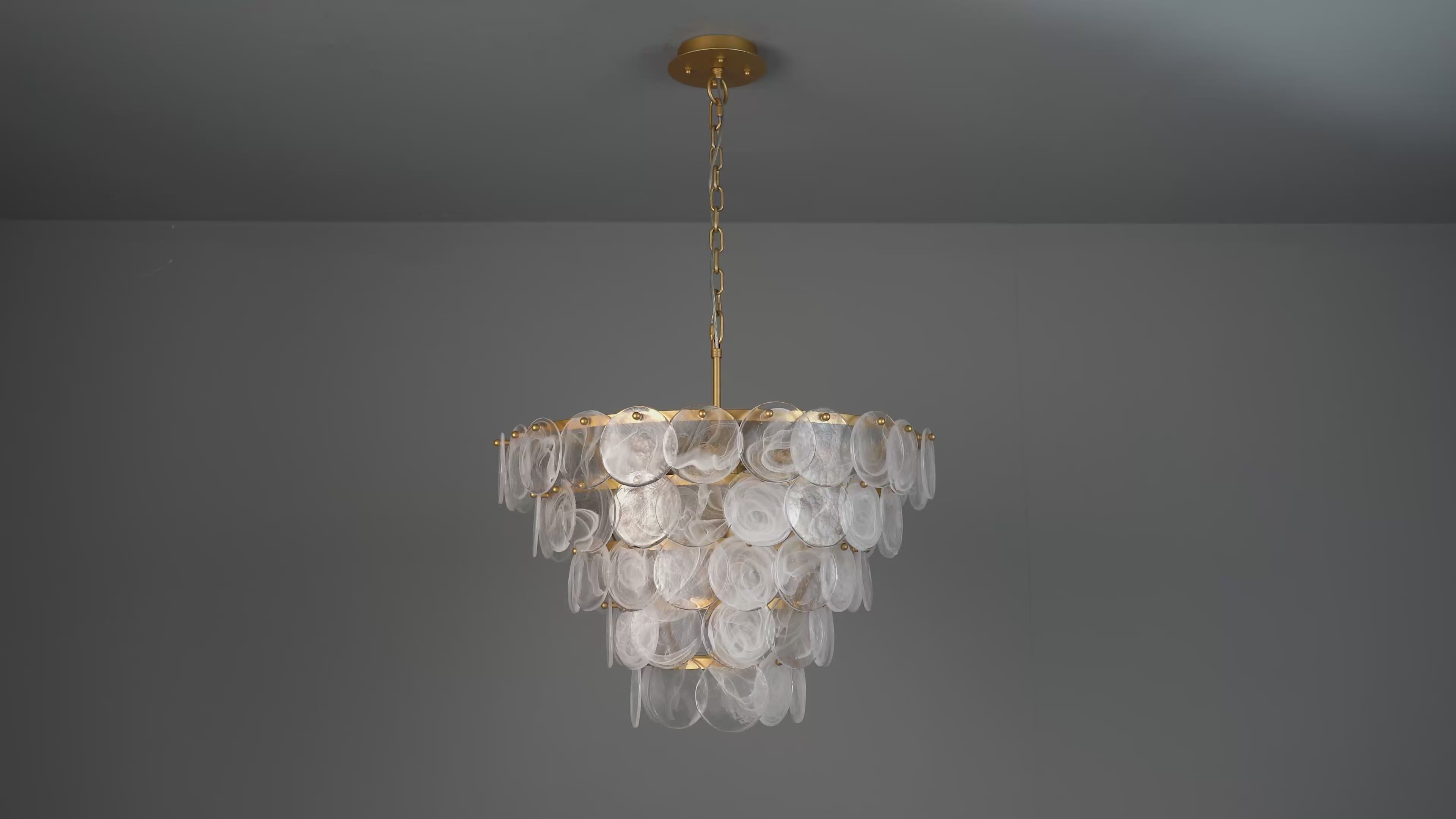 107939 Pendant 9 Light Antique Gold Paint With White And Clear Glass