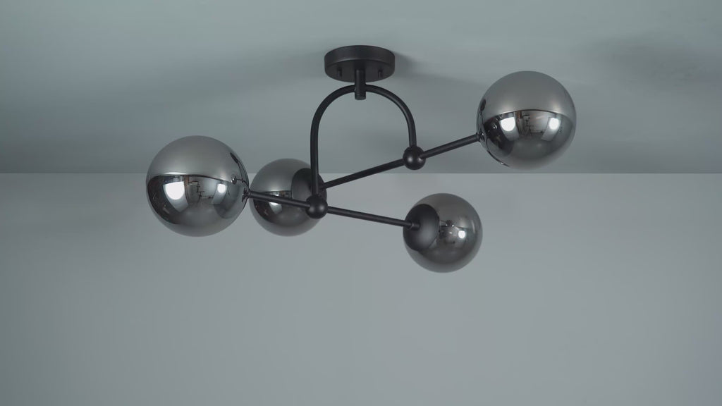 106662 Semi Flush Ceiling 4 Light Matt Black And Smoked Mirror Glass