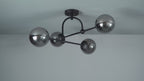 106662 Semi Flush Ceiling 4 Light Matt Black And Smoked Mirror Glass