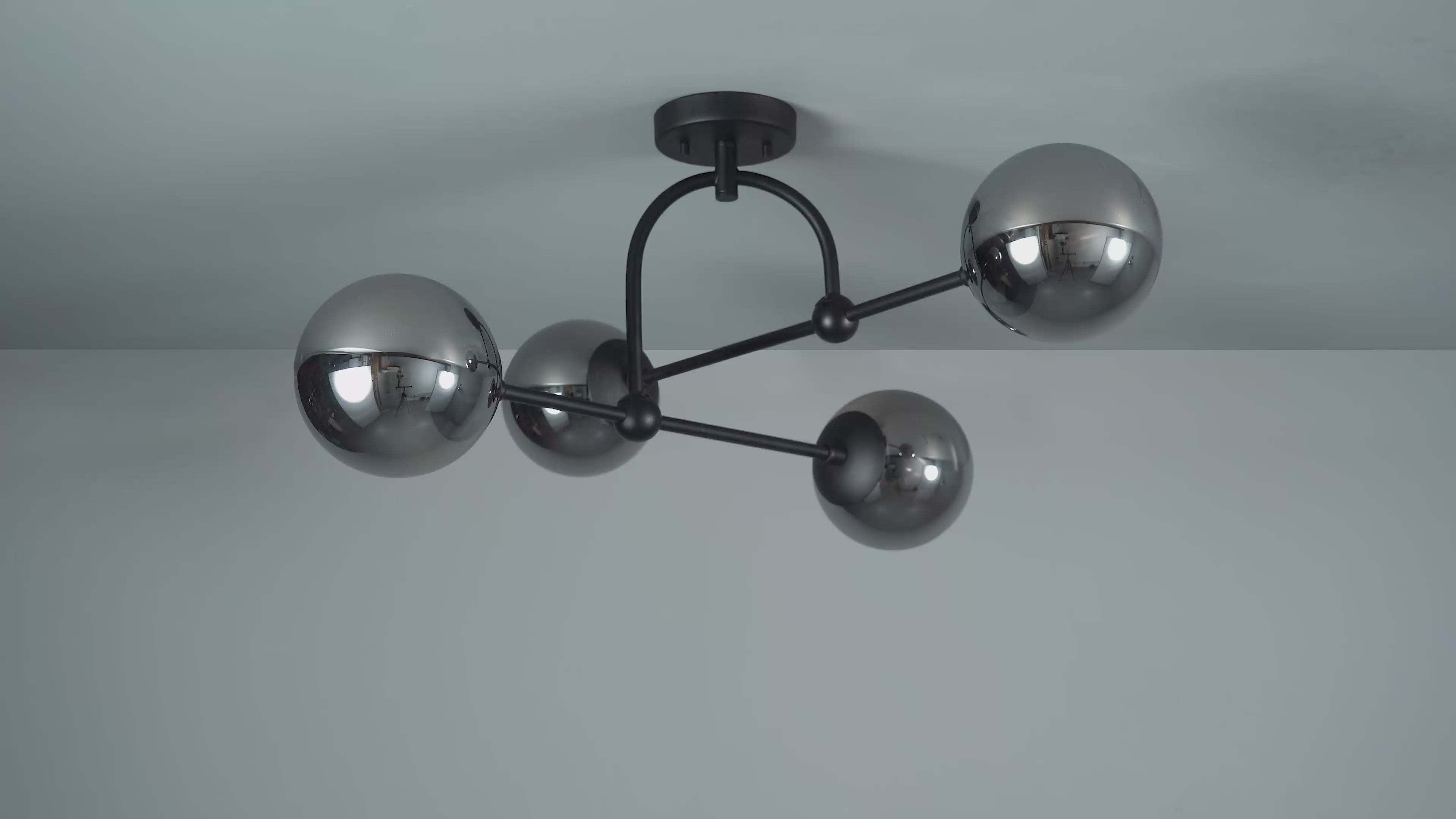 106662 Semi Flush Ceiling 4 Light Matt Black And Smoked Mirror Glass